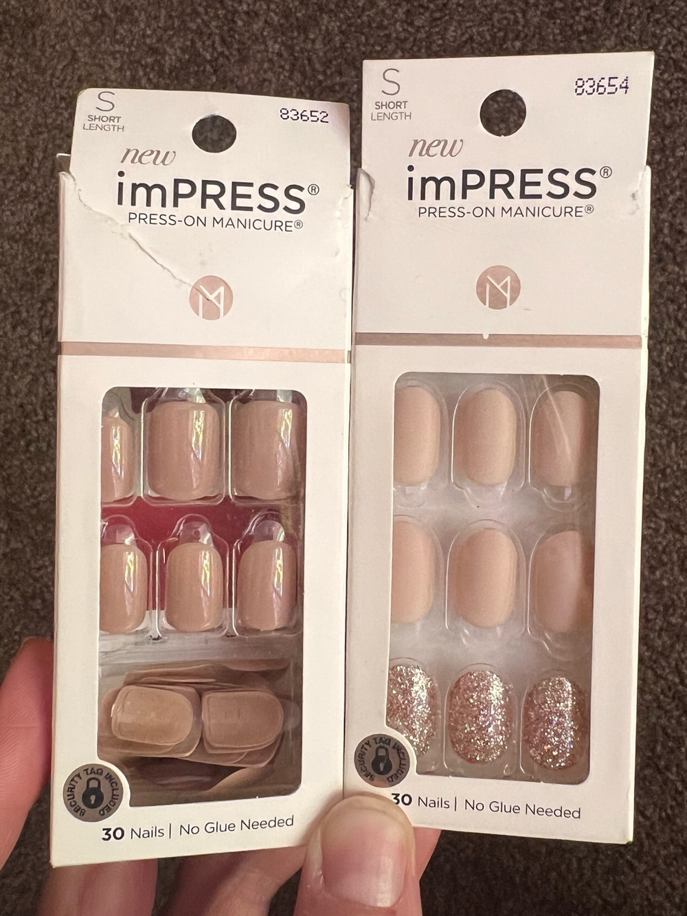Set of 2 NEW imPRESS Nude & Rose Gold Glitter Press-On Nail Sets